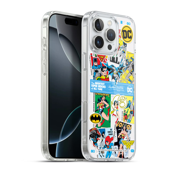 Justice League DC Comics 90th Anniversary Sticker Collage Soft Gel Case for Apple iPhone 16 Pro Max & MagSafe