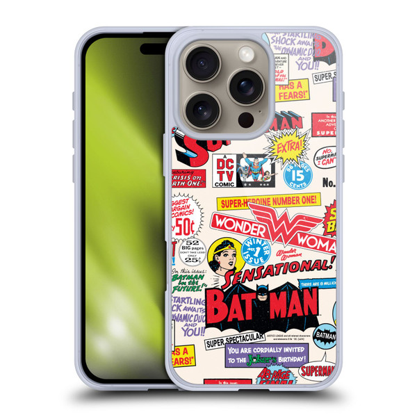 Justice League DC Comics 90th Anniversary Logo Pattern Soft Gel Case for Apple iPhone 16 Pro