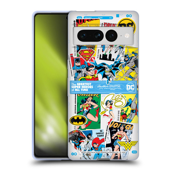 Justice League DC Comics 90th Anniversary Sticker Collage Soft Gel Case for Google Pixel 7 Pro