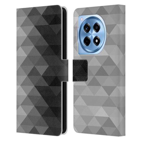 PLdesign Geometric Grayscale Triangle Leather Book Wallet Case Cover For OnePlus 12R