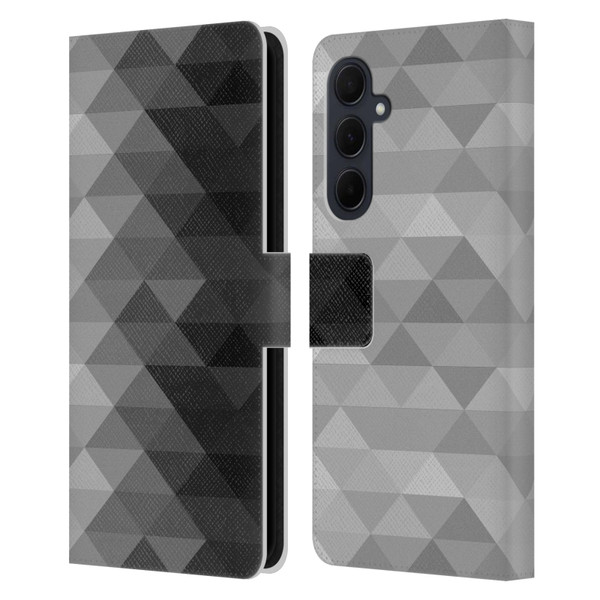 PLdesign Geometric Grayscale Triangle Leather Book Wallet Case Cover For Samsung Galaxy A35 5G