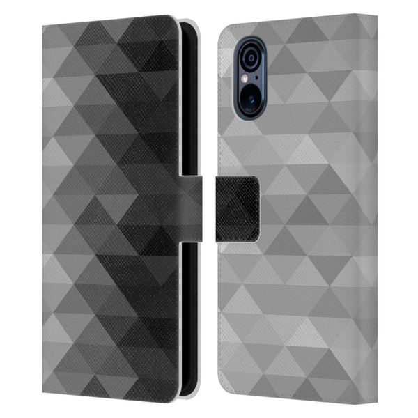 PLdesign Geometric Grayscale Triangle Leather Book Wallet Case Cover For Sony Xperia 5 V 5G