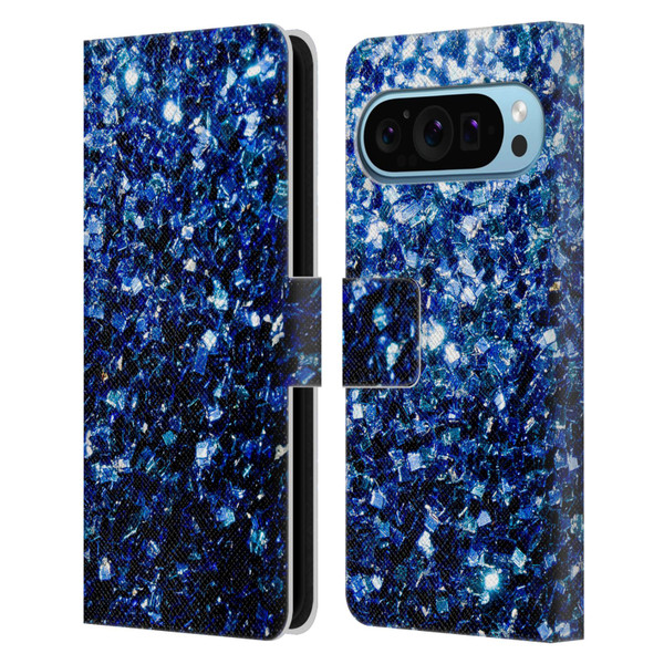 PLdesign Glitter Sparkles Dark Blue Leather Book Wallet Case Cover For Google Pixel 9 / Pixel 9 Pro