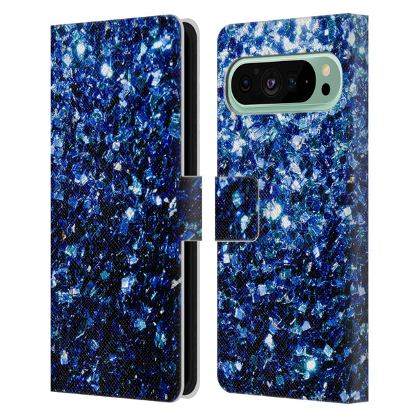 PLdesign Glitter Sparkles Dark Blue Leather Book Wallet Case Cover For Google Pixel 9 Pro XL