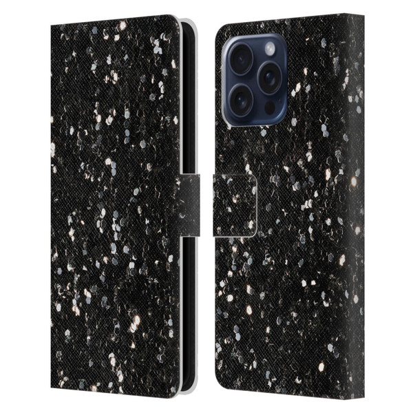 PLdesign Glitter Sparkles Black And White Leather Book Wallet Case Cover For Apple iPhone 16 Pro Max