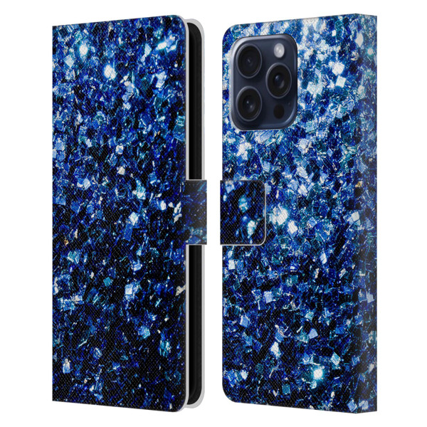 PLdesign Glitter Sparkles Dark Blue Leather Book Wallet Case Cover For Apple iPhone 16 Pro Max
