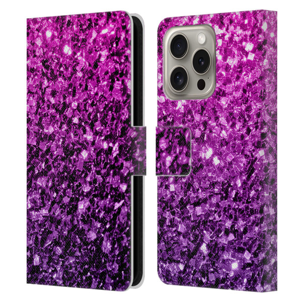 PLdesign Glitter Sparkles Purple Pink Leather Book Wallet Case Cover For Apple iPhone 16 Pro