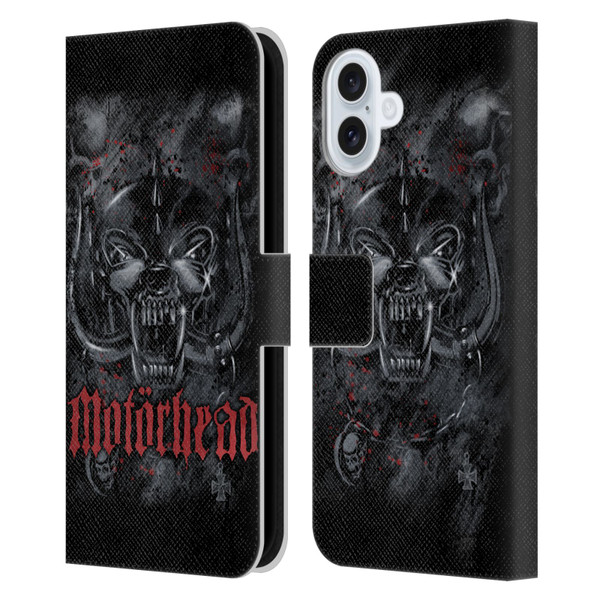 Motorhead Graphics Deathstorm Leather Book Wallet Case Cover For Apple iPhone 16 Plus