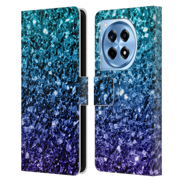 PLdesign Glitter Sparkles Aqua Blue Leather Book Wallet Case Cover For OnePlus 12R
