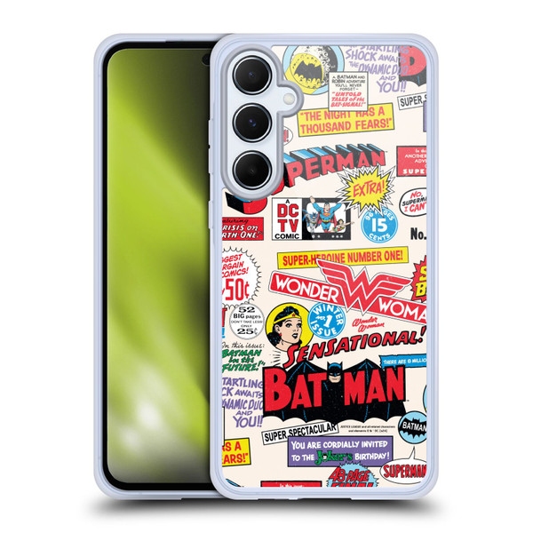 Justice League DC Comics 90th Anniversary Logo Pattern Soft Gel Case for Samsung Galaxy A55 5G
