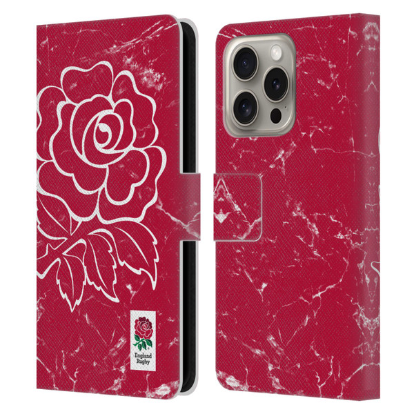 England Rugby Union Marble Red Leather Book Wallet Case Cover For Apple iPhone 16 Pro