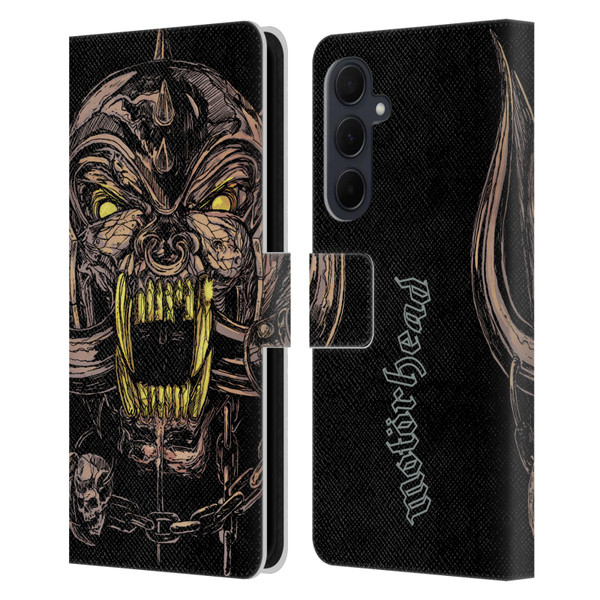 Motorhead Graphics Snaggletooth Leather Book Wallet Case Cover For Samsung Galaxy A35 5G