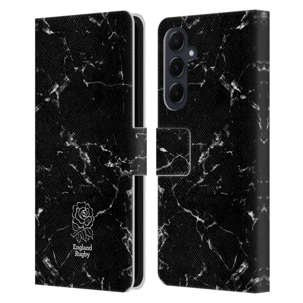 England Rugby Union Marble Black Leather Book Wallet Case Cover For Samsung Galaxy A55 5G