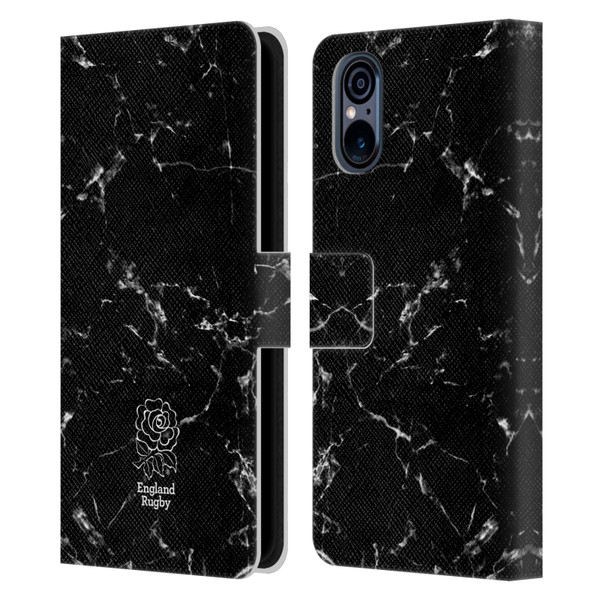 England Rugby Union Marble Black Leather Book Wallet Case Cover For Sony Xperia 5 V 5G