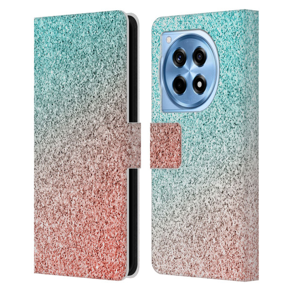 PLdesign Sparkly Coral Coral Pink Viridian Green Leather Book Wallet Case Cover For OnePlus 12R