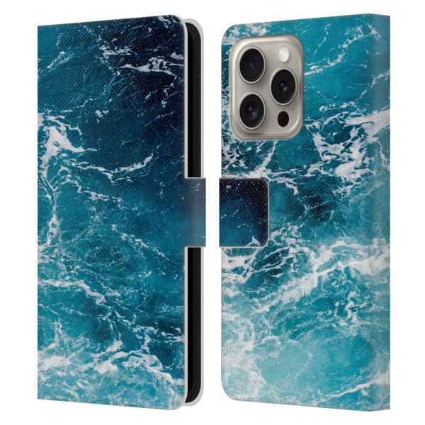 PLdesign Water Sea Leather Book Wallet Case Cover For Apple iPhone 16 Pro