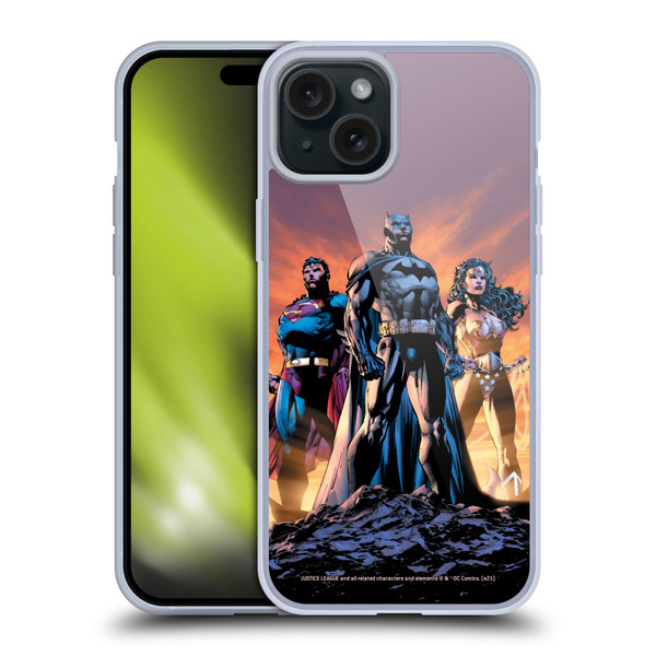Justice League DC Comics Comic Book Covers Icons Trinity Soft Gel Case for Apple iPhone 15 Plus