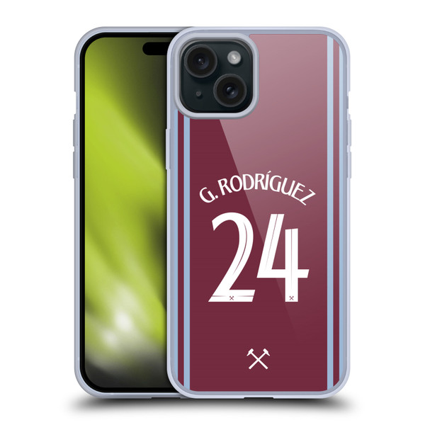 West Ham United FC 2024/25 Players Home Kit Guido Rodríguez Soft Gel Case for Apple iPhone 15 Plus