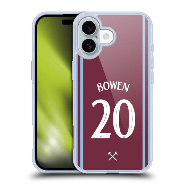 West Ham United FC 2024/25 Players Home Kit Jarrod Bowen Soft Gel Case for Apple iPhone 16