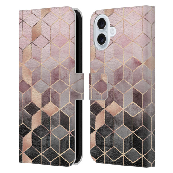 Elisabeth Fredriksson Cubes Collection Pink And Grey Gradient Leather Book Wallet Case Cover For Apple iPhone 16 Plus