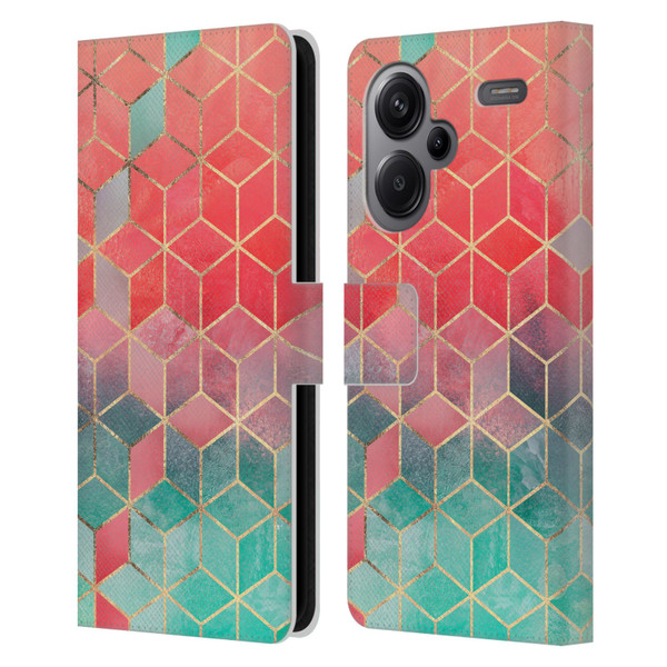 Elisabeth Fredriksson Cubes Collection Rose And Turquoise Leather Book Wallet Case Cover For Xiaomi Redmi Note 13 Pro Plus 5G