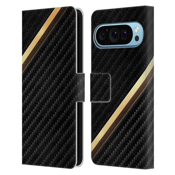Alyn Spiller Carbon Fiber Gold Leather Book Wallet Case Cover For Google Pixel 9 / Pixel 9 Pro