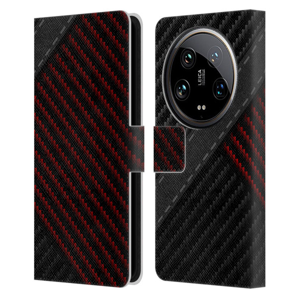 Alyn Spiller Carbon Fiber Stitch Leather Book Wallet Case Cover For Xiaomi 14 Ultra