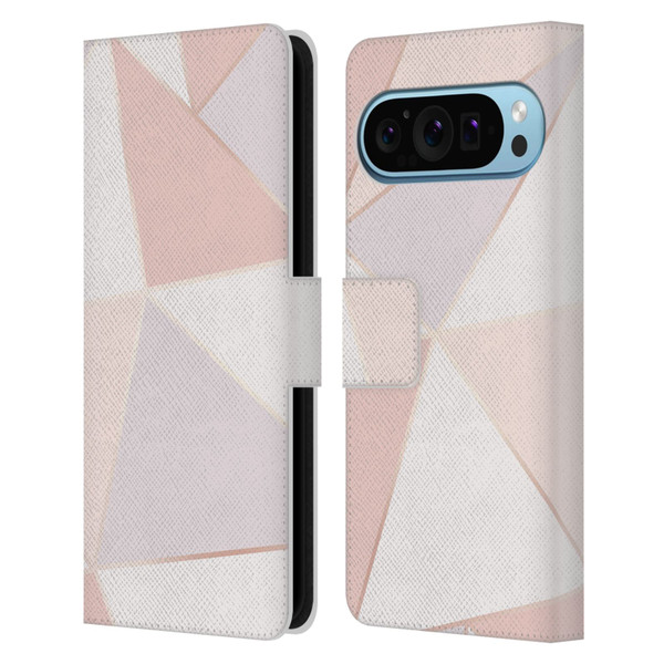 Alyn Spiller Rose Gold Geometry Leather Book Wallet Case Cover For Google Pixel 9 / Pixel 9 Pro