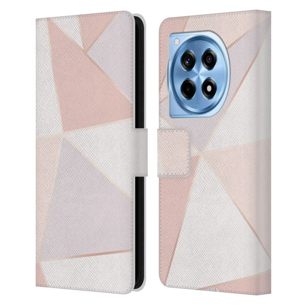Alyn Spiller Rose Gold Geometry Leather Book Wallet Case Cover For OnePlus 12R