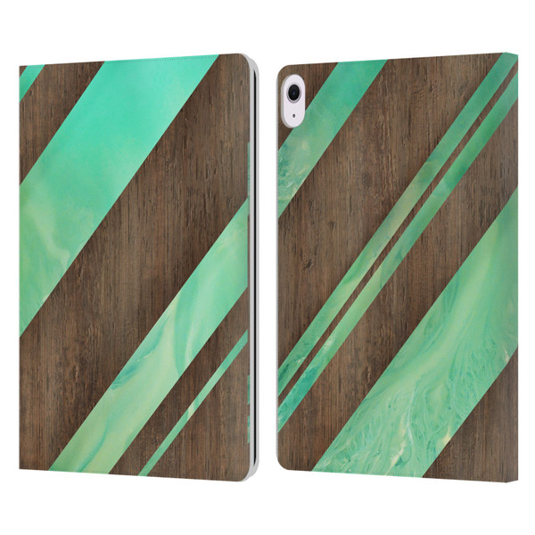 Alyn Spiller Wood & Resin Diagonal Stripes Leather Book Wallet Case Cover For Apple iPad Air 13 2024