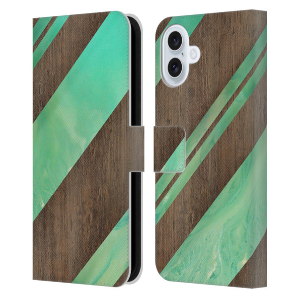 Alyn Spiller Wood & Resin Diagonal Stripes Leather Book Wallet Case Cover For Apple iPhone 16 Plus