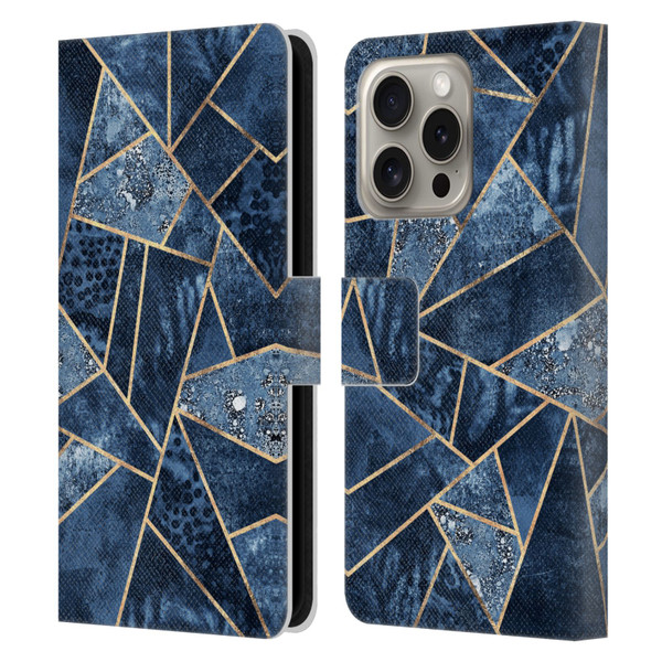 Elisabeth Fredriksson Stone Collection Blue Leather Book Wallet Case Cover For Apple iPhone 16 Pro