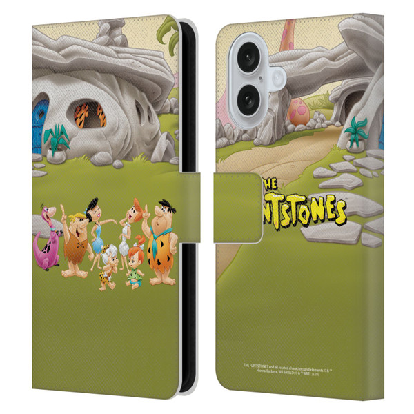 The Flintstones Characters Stone House Leather Book Wallet Case Cover For Apple iPhone 16