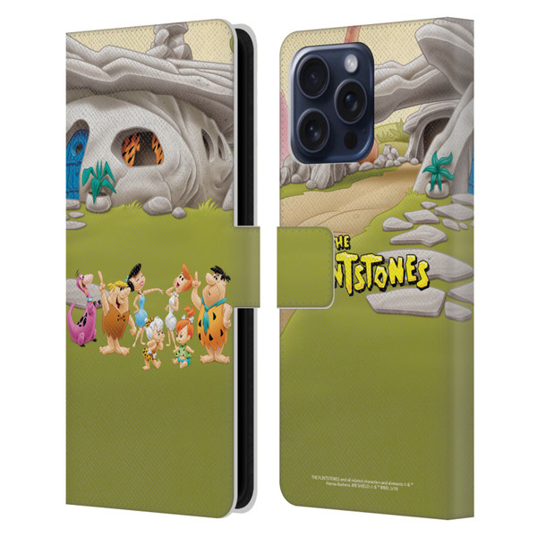 The Flintstones Characters Stone House Leather Book Wallet Case Cover For Apple iPhone 16 Pro Max