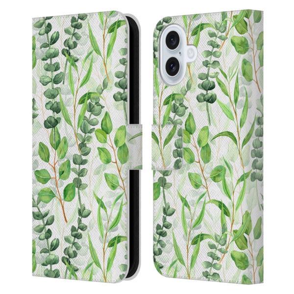 Katerina Kirilova Fruits & Foliage Patterns Eucalyptus Mix Leather Book Wallet Case Cover For Apple iPhone 16 Plus