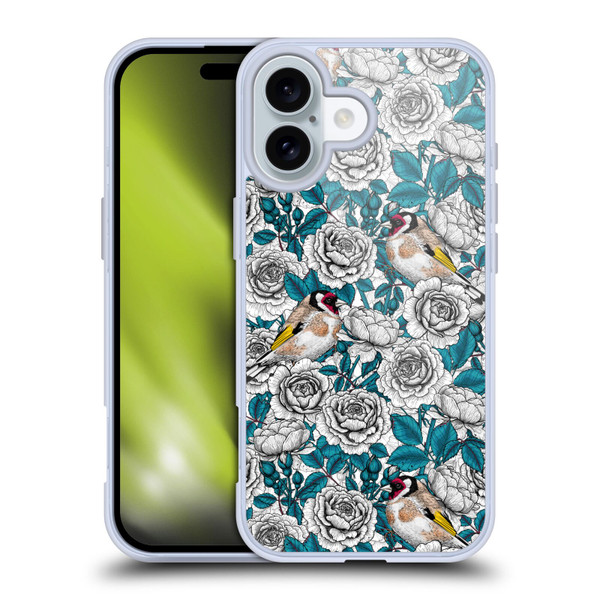Katerina Kirilova Floral Patterns White Rose & Birds Soft Gel Case for Apple iPhone 16
