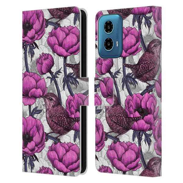 Katerina Kirilova Floral Patterns Wrens In Anemone Garden Leather Book Wallet Case Cover For Motorola Moto G34 5G