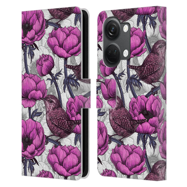 Katerina Kirilova Floral Patterns Wrens In Anemone Garden Leather Book Wallet Case Cover For OnePlus Nord 3 5G