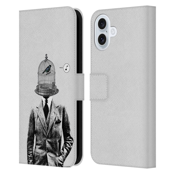 LouiJoverArt Black And White Plumage Leather Book Wallet Case Cover For Apple iPhone 16 Plus