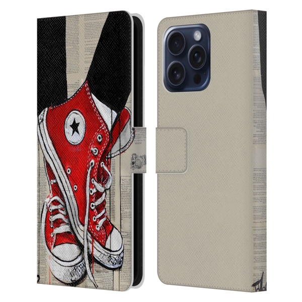 LouiJoverArt Red Ink Shoes Leather Book Wallet Case Cover For Apple iPhone 16 Pro Max