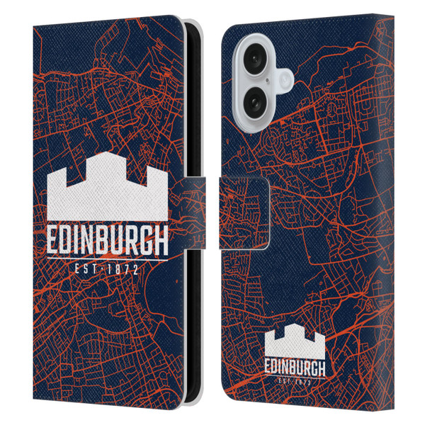 Edinburgh Rugby Graphics Map Leather Book Wallet Case Cover For Apple iPhone 16