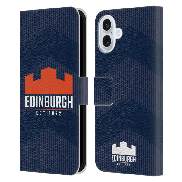 Edinburgh Rugby Graphics Lines Leather Book Wallet Case Cover For Apple iPhone 16 Plus