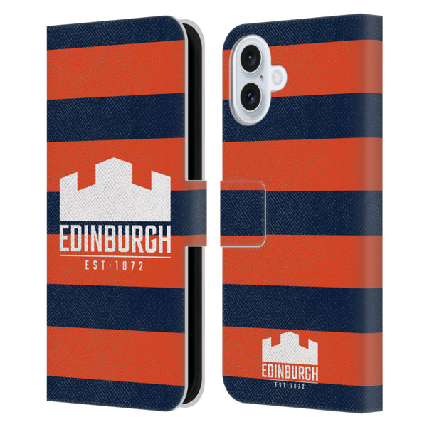 Edinburgh Rugby Graphics Stripes Leather Book Wallet Case Cover For Apple iPhone 16 Plus