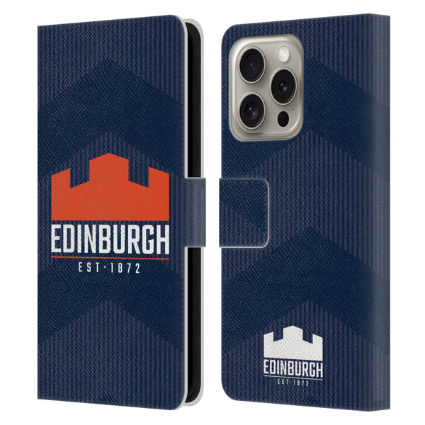 Edinburgh Rugby Graphics Lines Leather Book Wallet Case Cover For Apple iPhone 16 Pro