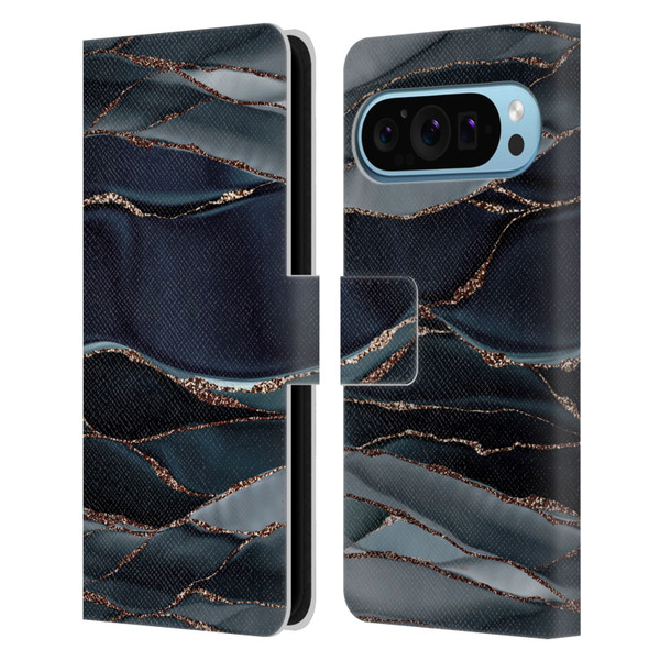 UtArt Dark Night Marble Waves Leather Book Wallet Case Cover For Google Pixel 9 / Pixel 9 Pro