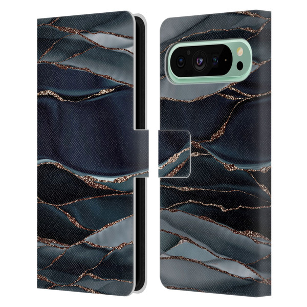 UtArt Dark Night Marble Waves Leather Book Wallet Case Cover For Google Pixel 9 Pro XL