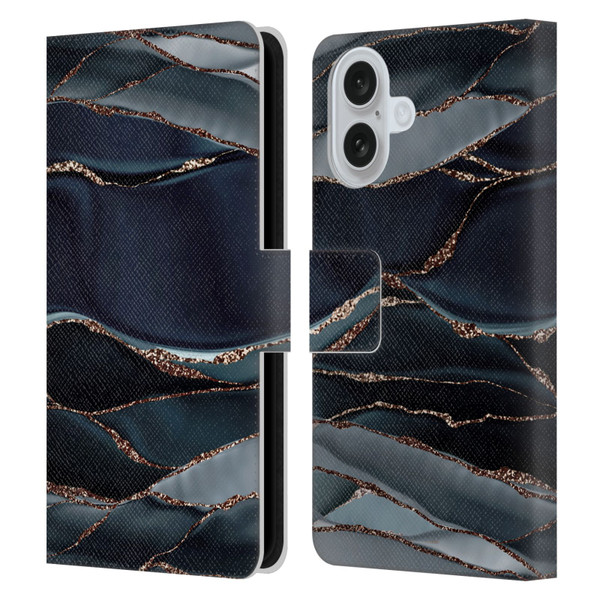 UtArt Dark Night Marble Waves Leather Book Wallet Case Cover For Apple iPhone 16