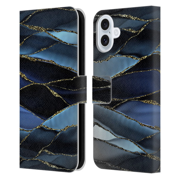 UtArt Dark Night Marble Deep Sparkle Waves Leather Book Wallet Case Cover For Apple iPhone 16 Plus