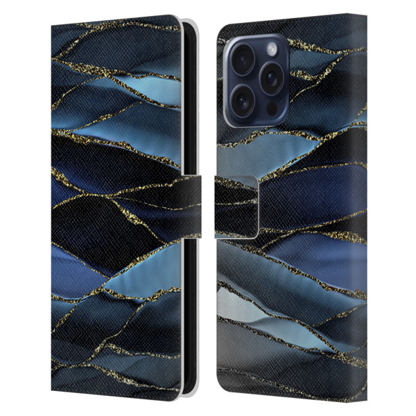 UtArt Dark Night Marble Deep Sparkle Waves Leather Book Wallet Case Cover For Apple iPhone 16 Pro Max