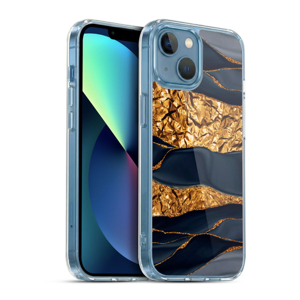 UtArt Dark Night Marble Gold Foil And Ink Soft Gel Case for Apple iPhone 13 Mini & MagSafe